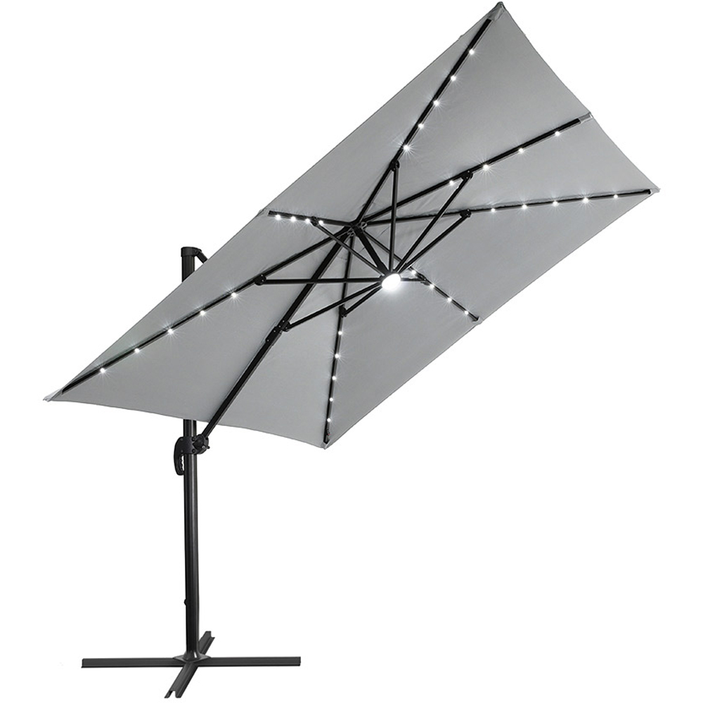 Living and Home Light Grey Square LED Rotatable Cantilever Parasol with Base 3m
