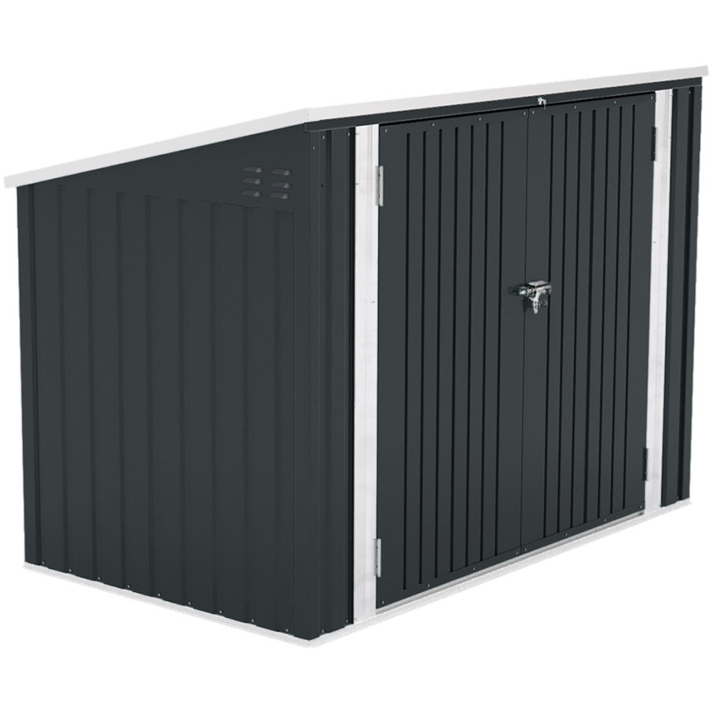 Living and Home 6.2 x 3.7ft Black Steel Bin Storage Shed with Hydraulic Lid