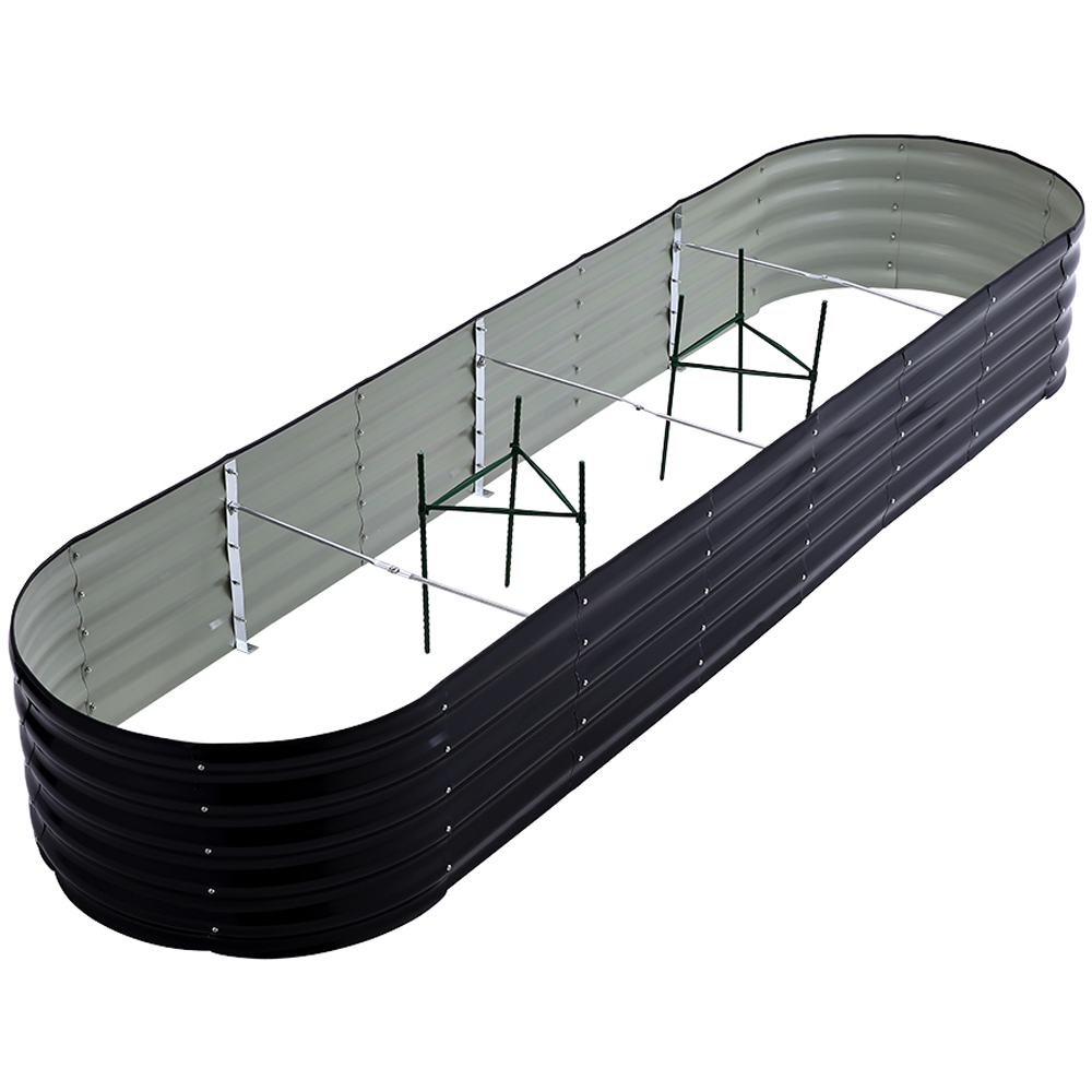 Living and Home Black Oval Galvanised Steel Raised Garden Bed 320 x 42cm