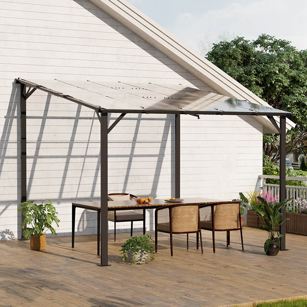 Living and Home 3 x 3m Lean to Aluminium Pergola with Polycarbonate Roof
