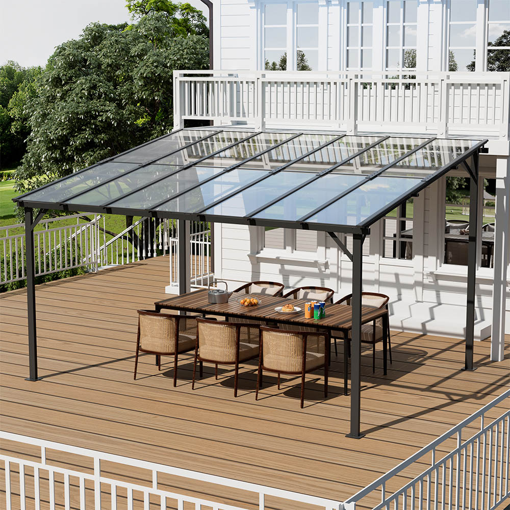 Living and Home 4.2 x 3m Grey Lean to Aluminium Pergola with Polycarbonate Roof
