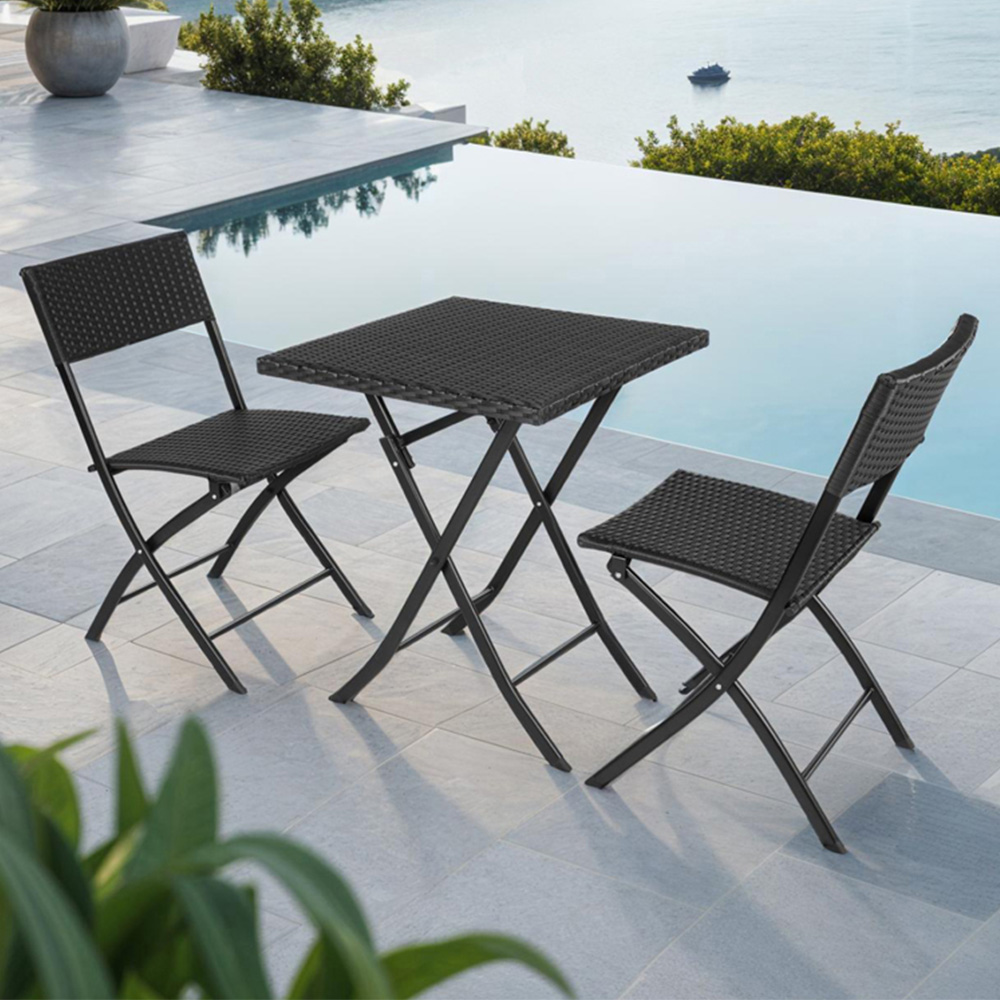 tectake Trevi 2 Seater Rattan Foldable Garden Bistro Set Black