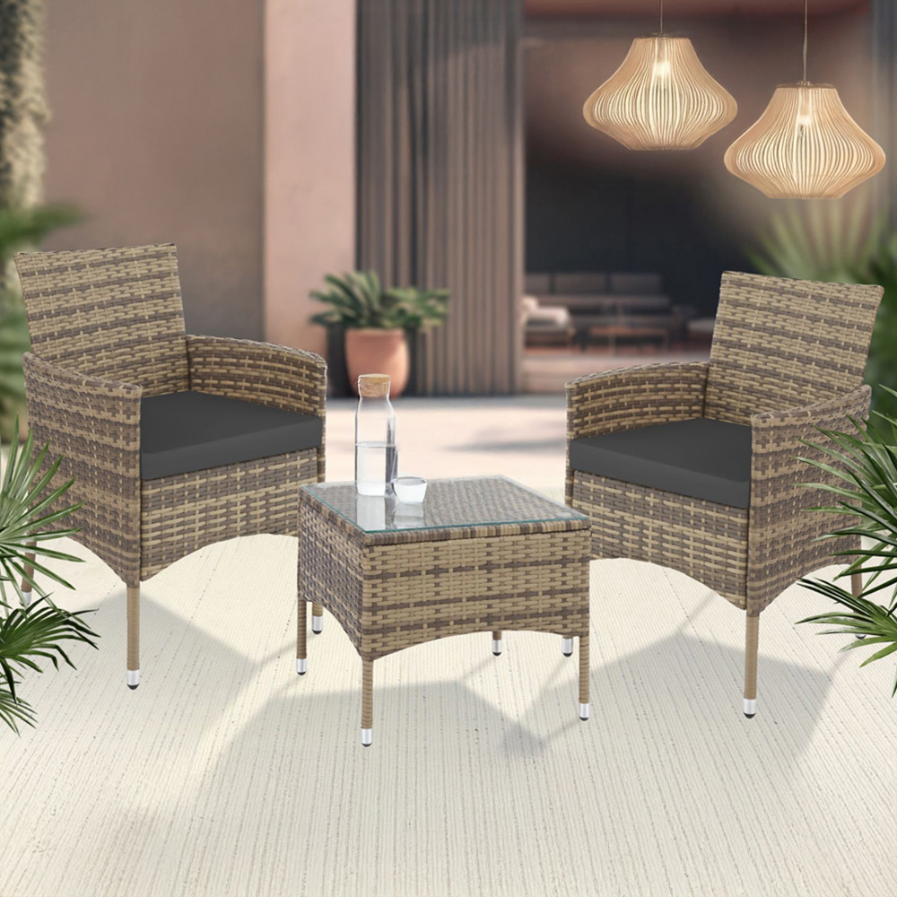 tectake Lucerne 2 Seater Rattan Garden Bistro Set Natural