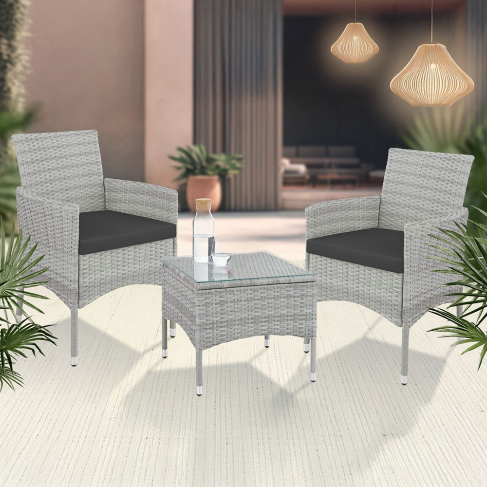 tectake Lucerne 2 Seater Rattan Garden Bistro Set Light Grey