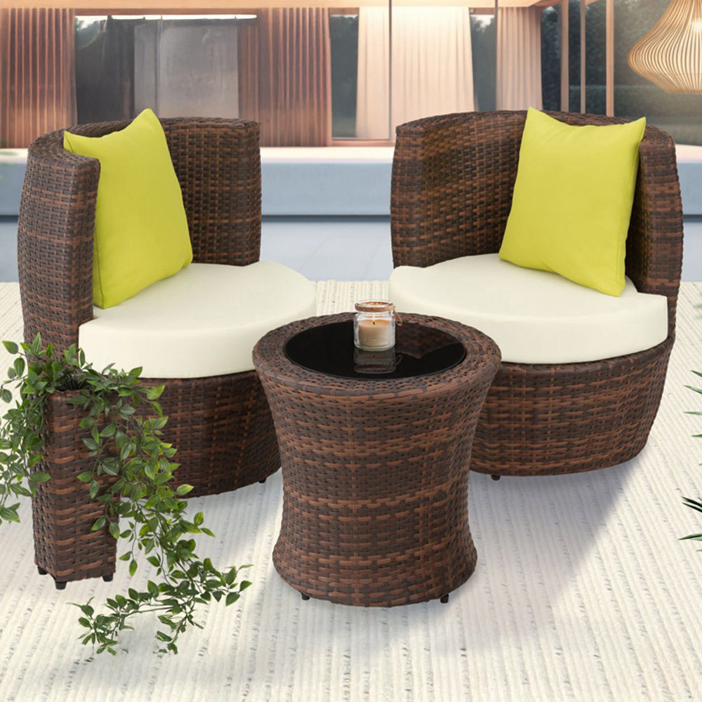 tectake Nizza 2 Seater Rattan Garden Bistro Set with Vase Black and Brown