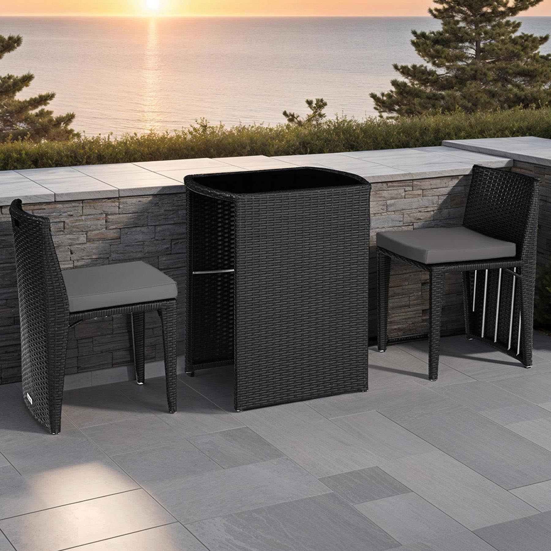 tectake Hamburg 2 Seater Rattan Garden Bistro Set Black