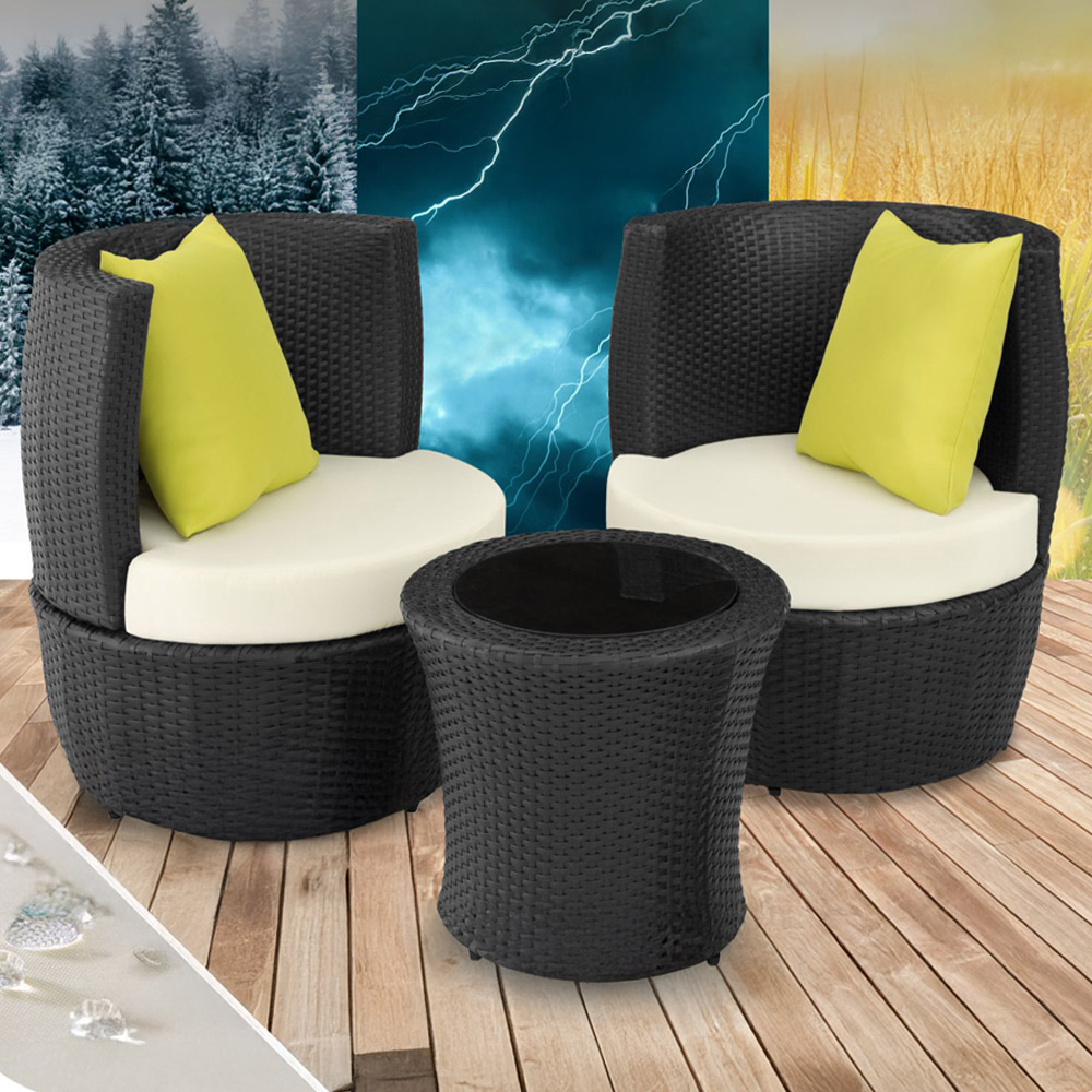 tectake Nizza 2 Seater Rattan Garden Bistro Set with Vase Black