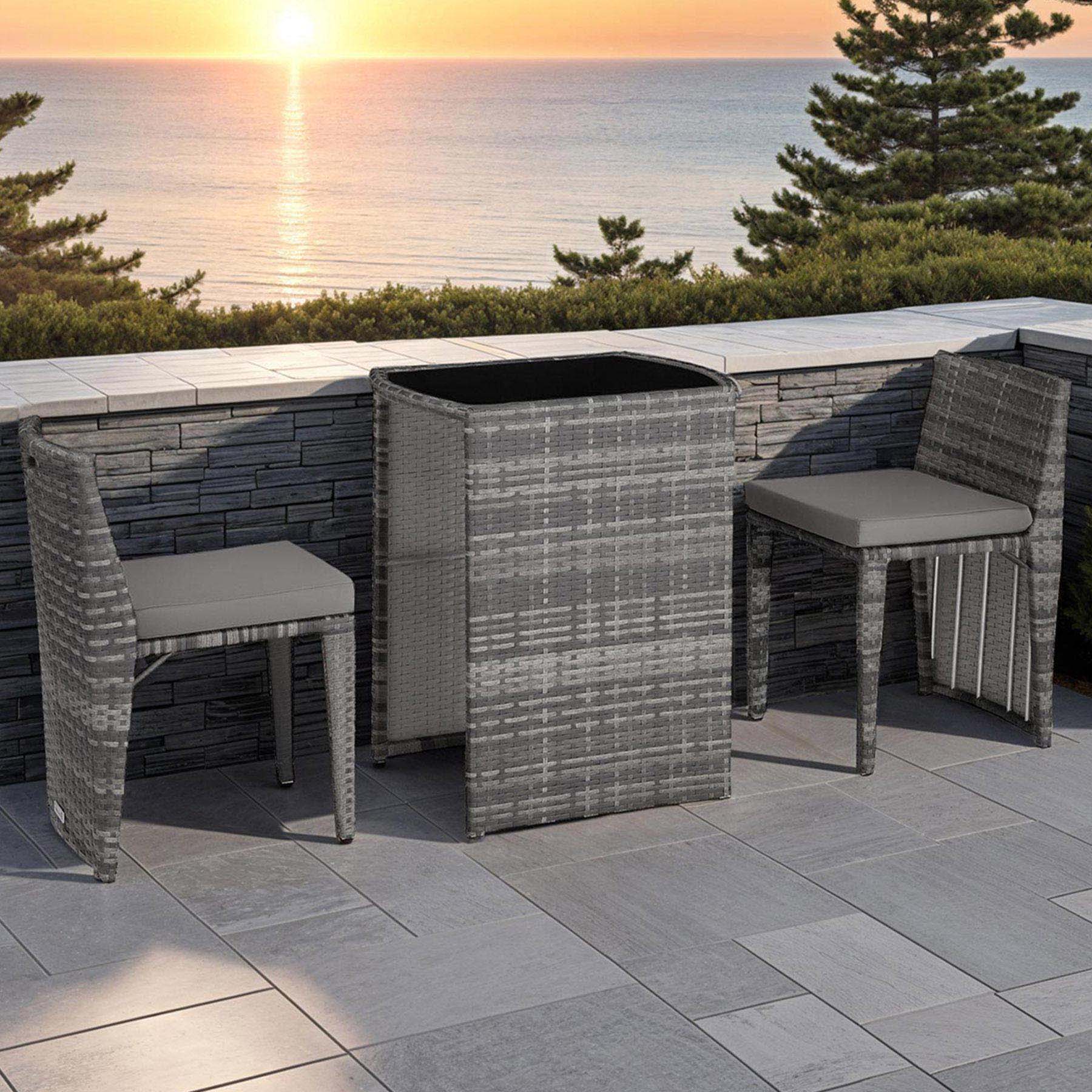 tectake Hamburg 2 Seater Rattan Garden Bistro Set Grey