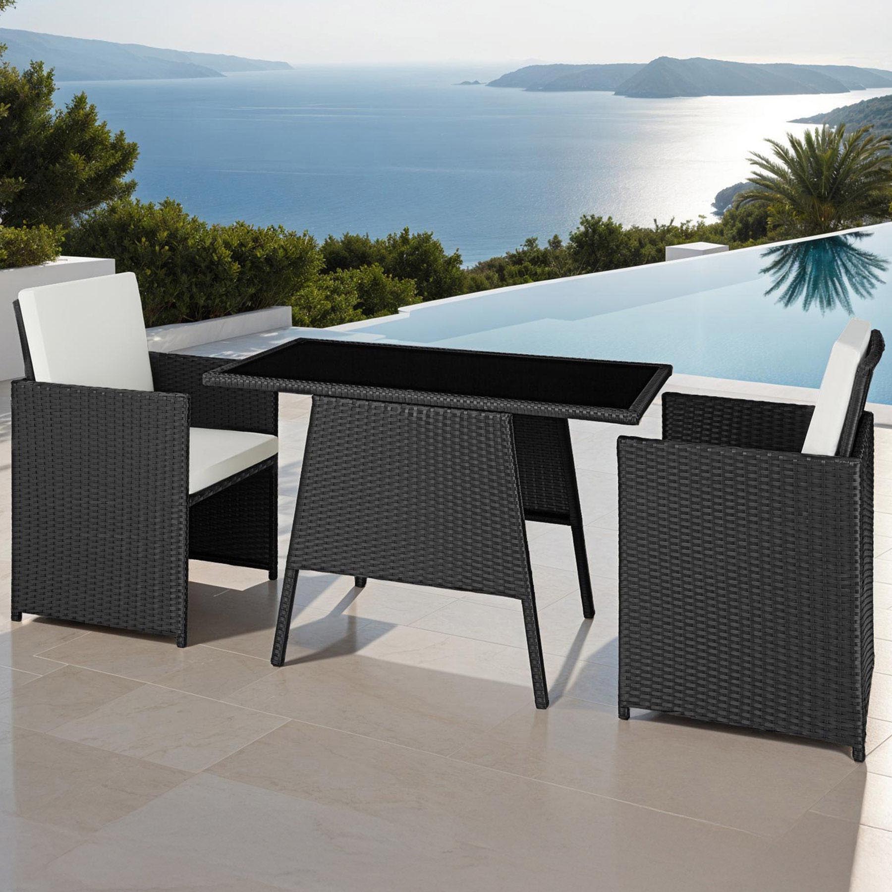 tectake Lausanne 2 Seater Rattan Garden Bistro Set Black