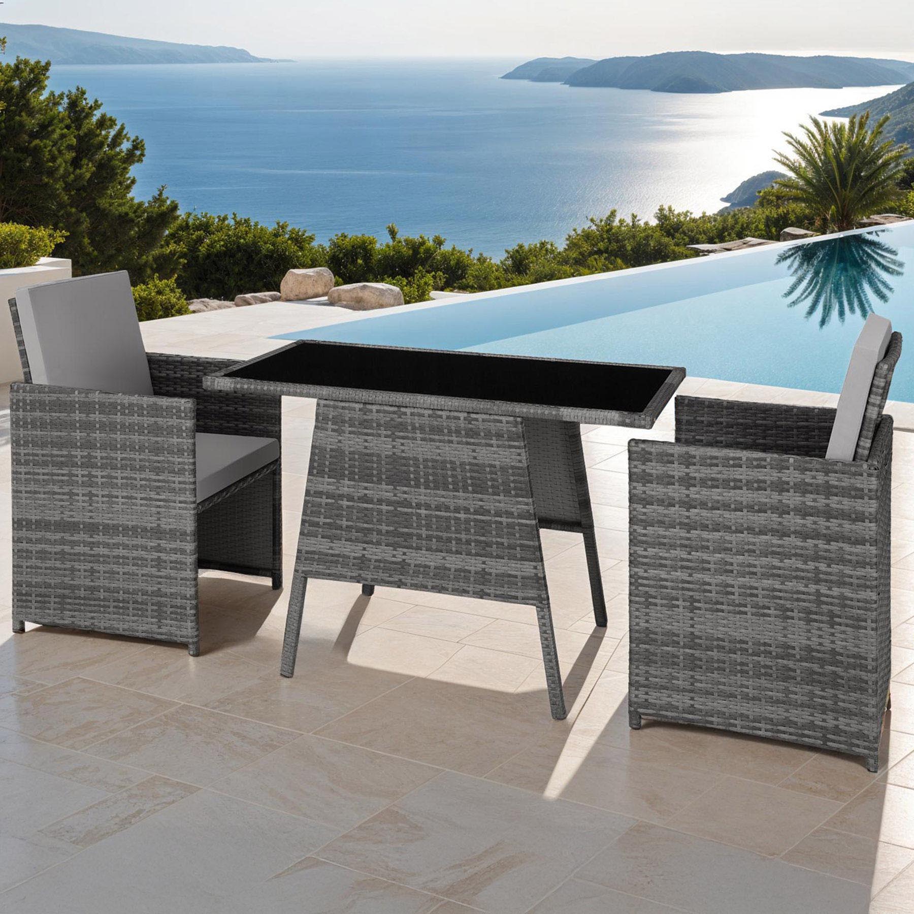 tectake Lausanne 2 Seater Rattan Garden Bistro Set Grey