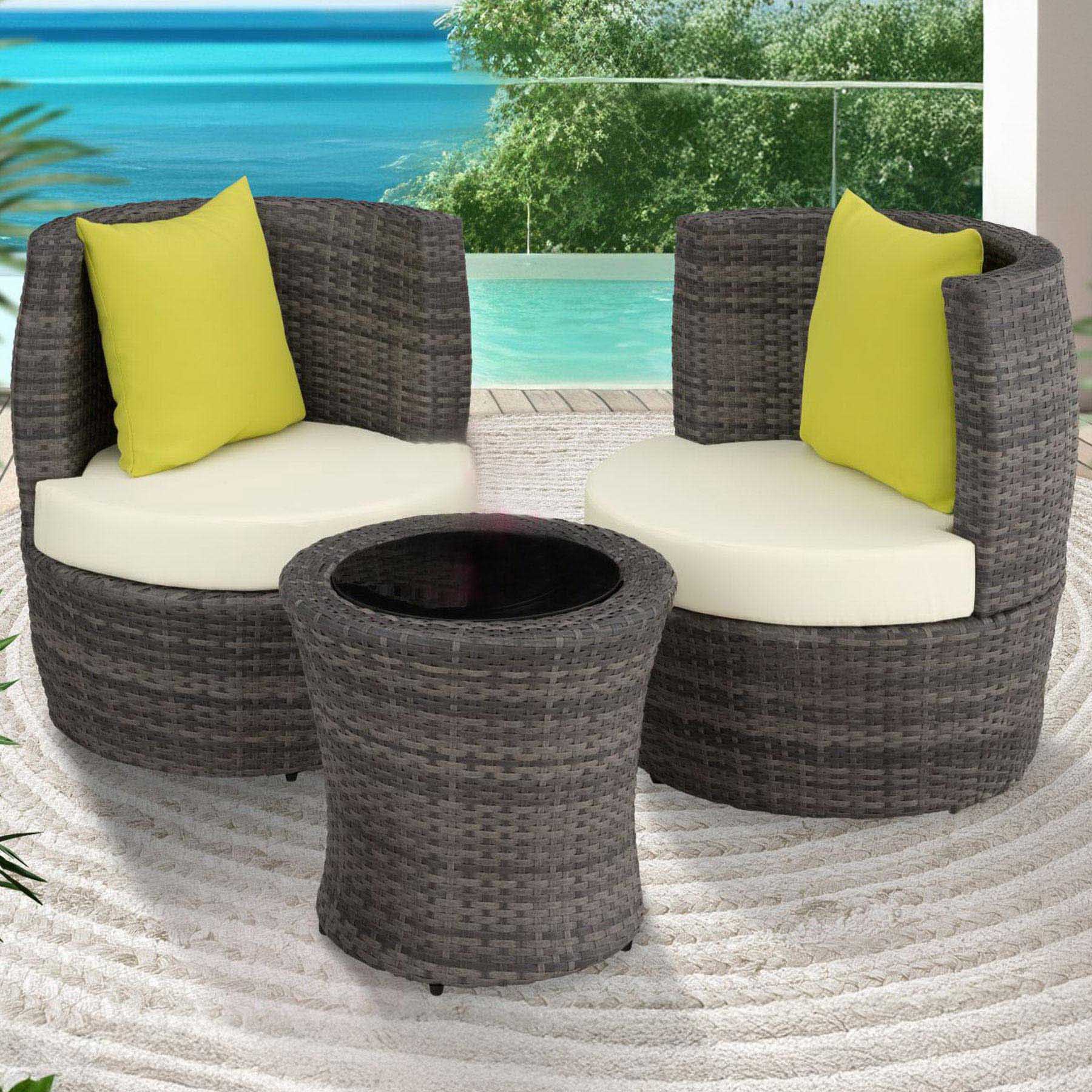 tectake Nizza 2 Seater Rattan Garden Bistro Set with Vase Grey