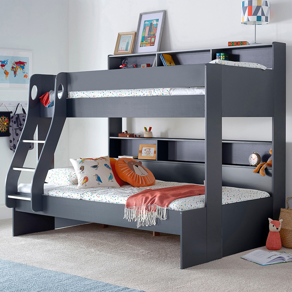 Bedmaster Oliver Triple Sleeper Onyx Grey Bunk Bed with Memory Foam Mattresses