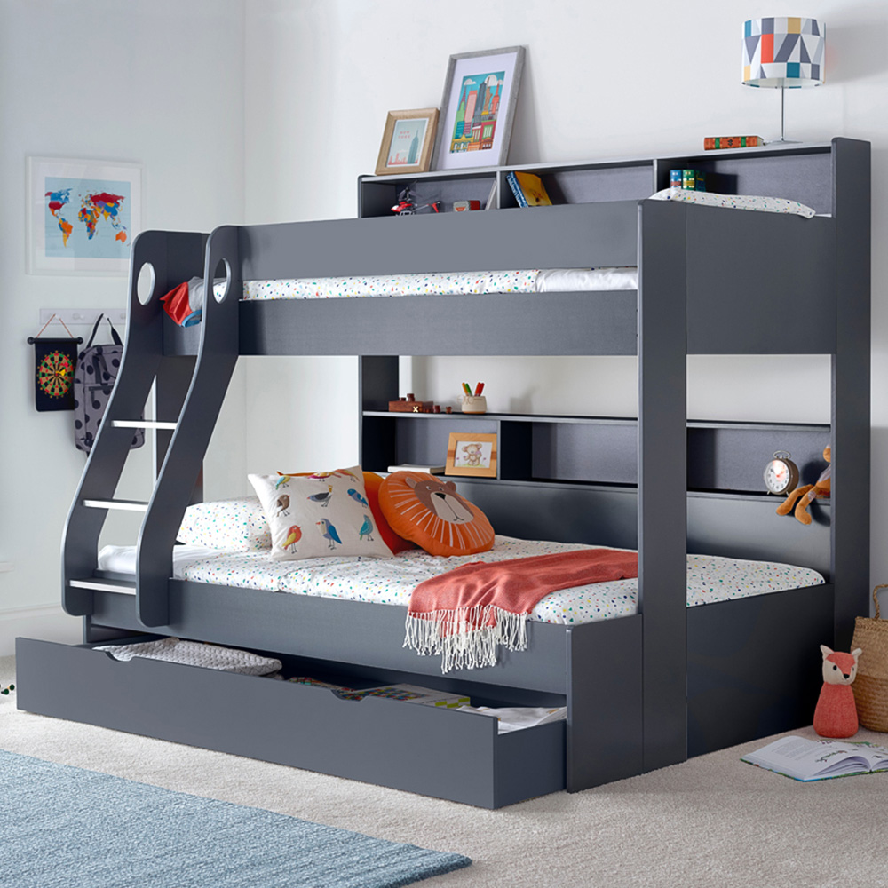 Bedmaster Oliver Triple Sleeper Onyx Grey Storage Bunk Bed with Memory Foam Mattresses