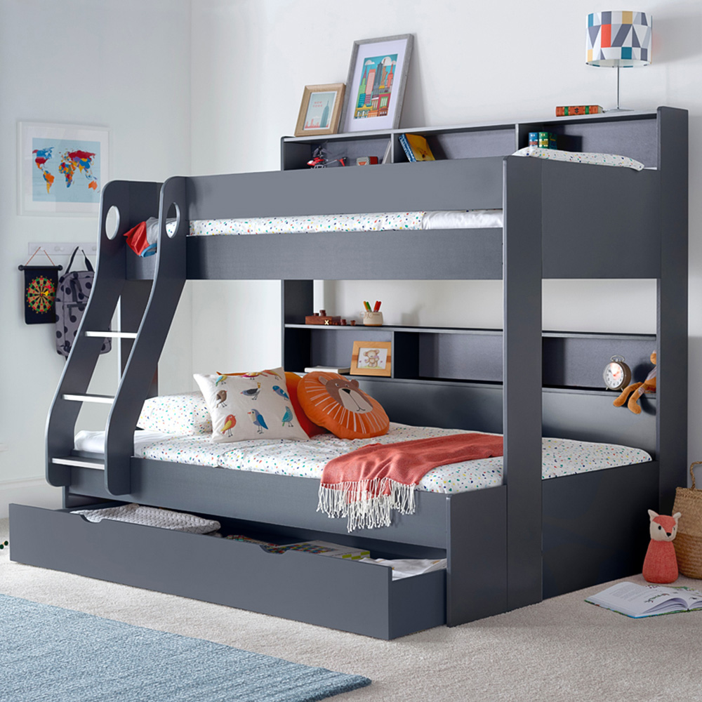Bedmaster Oliver Triple Sleeper Onyx Grey Storage Bunk Bed with Pocket Spring Mattresses