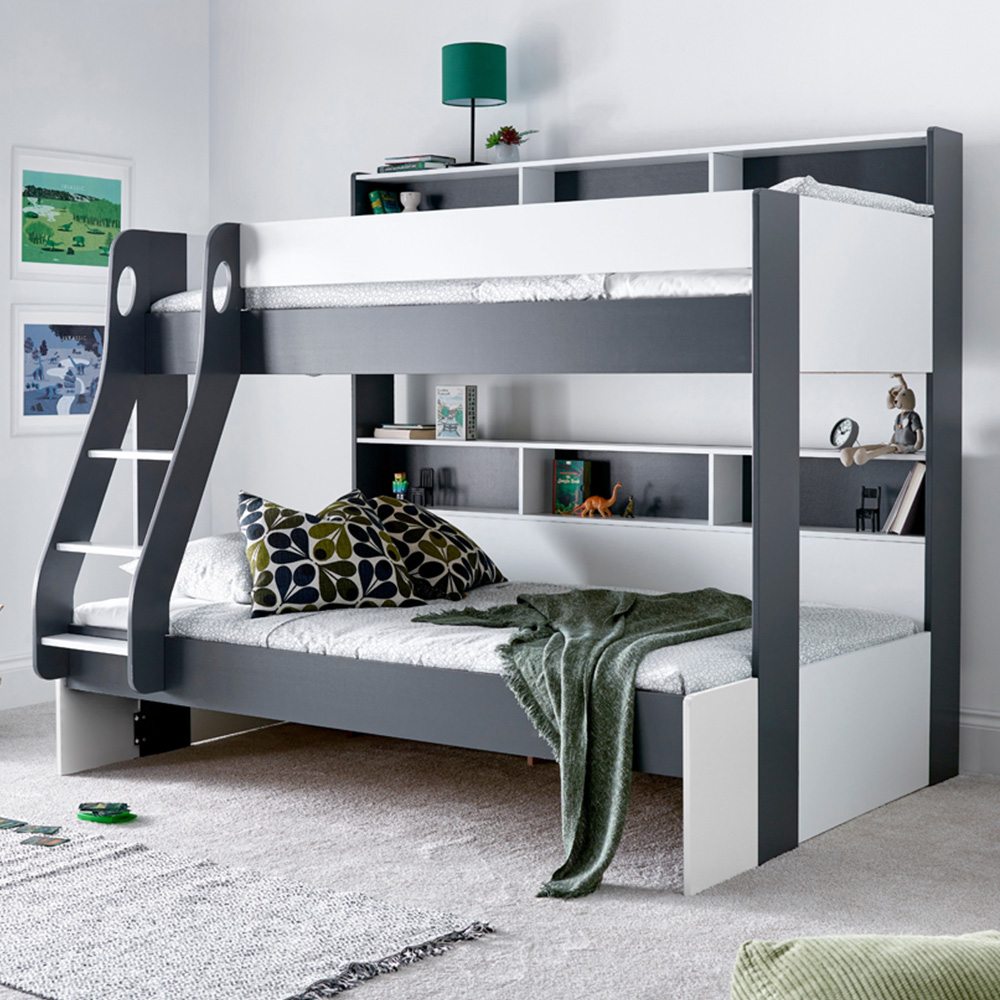Bedmaster Oliver Triple Sleeper Grey and White Bunk Bed with Memory Foam Mattresses