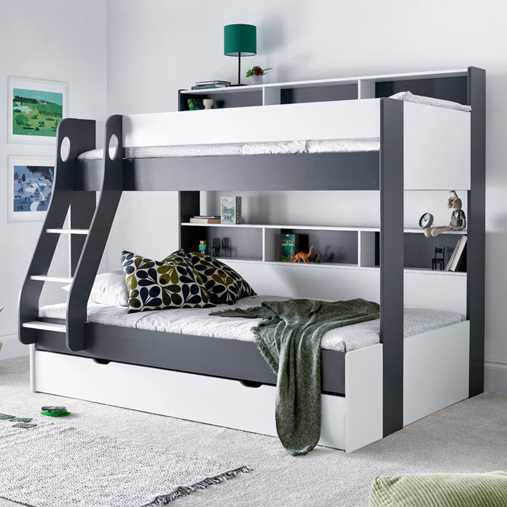 Bedmaster Oliver Triple Sleeper Grey and White Storage Bunk Bed with Pocket Spring Mattresses