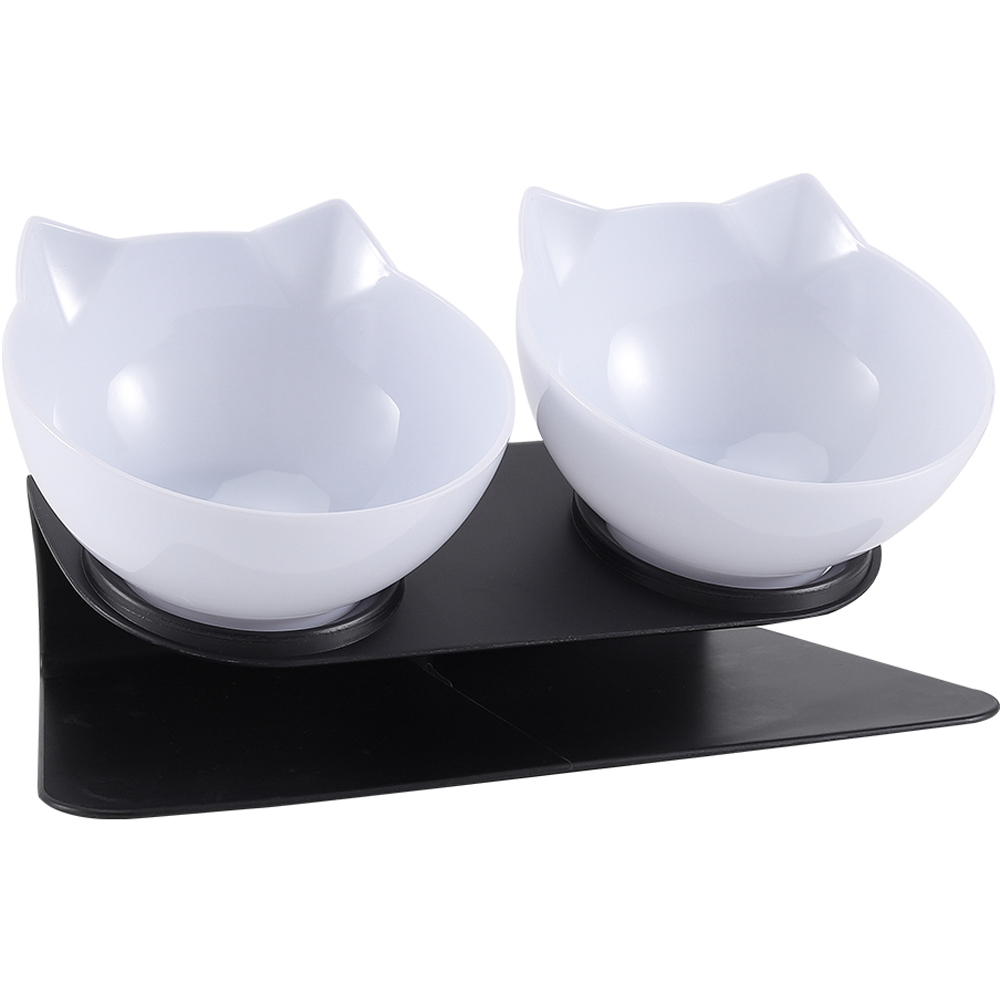 H&O Direct White Double Bowl Elevated Tilted Pet Feeder with Black Stand