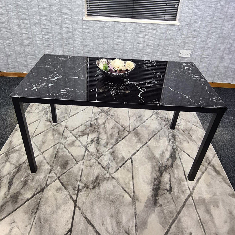 Kosy Koala 4 Seater Black Marble Effect Glass Dining Table