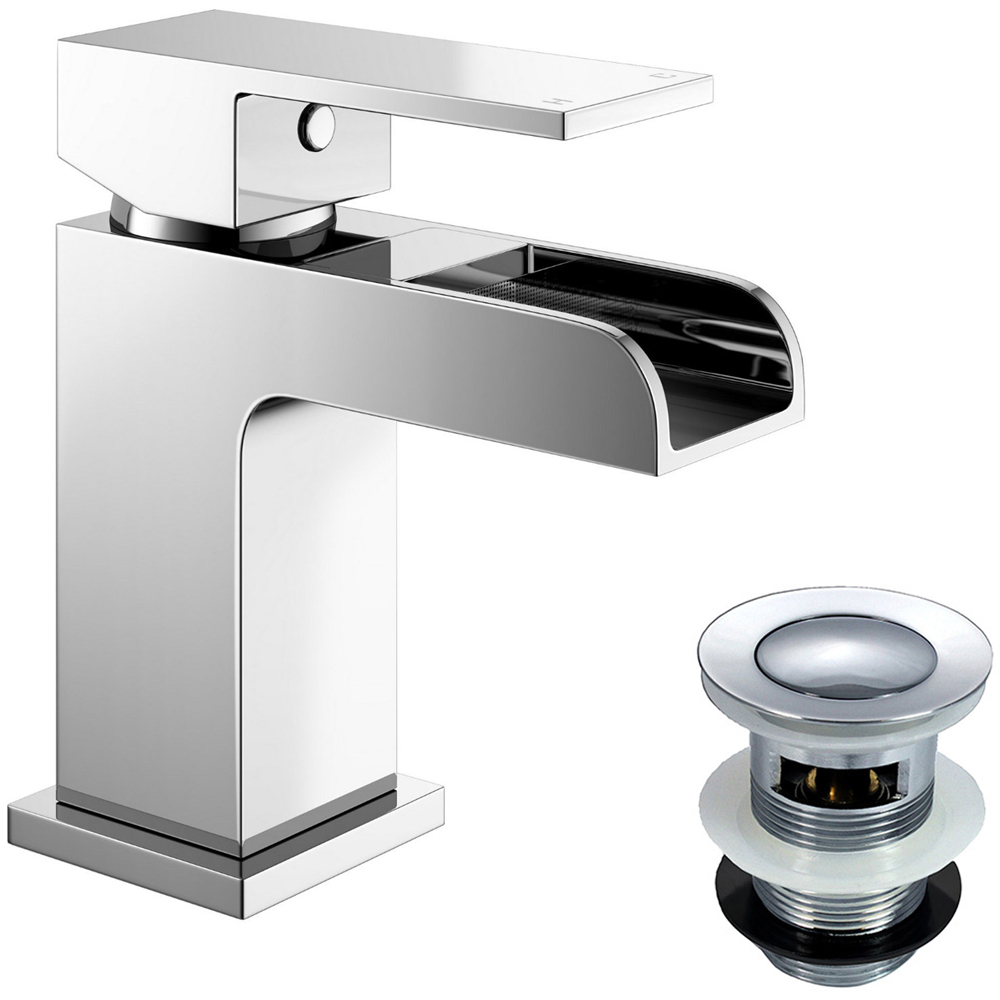 Nes Home Waterfall Mono Mixer Tap - Chrome Finish - Basin Mixer - With Waste