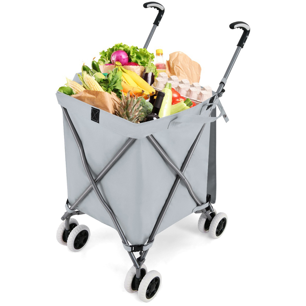 Costway 90L Grey Folding Shopping Trolley with Removable Waterproof Bag and Cover