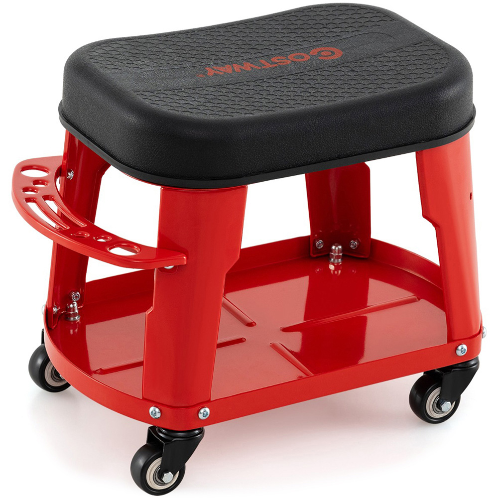 Costway Red Garage Rolling Stool with Equipment Tray and Tool Holder