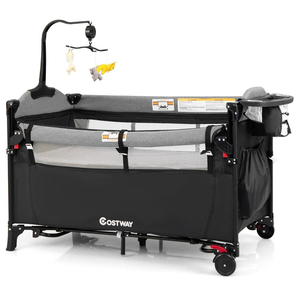Costway Black 5 in 1 Baby Bassinet with Diaper Changer and Hanging Toy