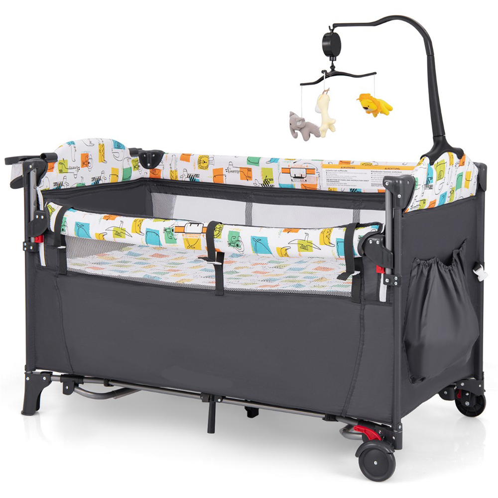 Costway Grey 5 in 1 Baby Bassinet with Diaper Changer and Hanging Toy