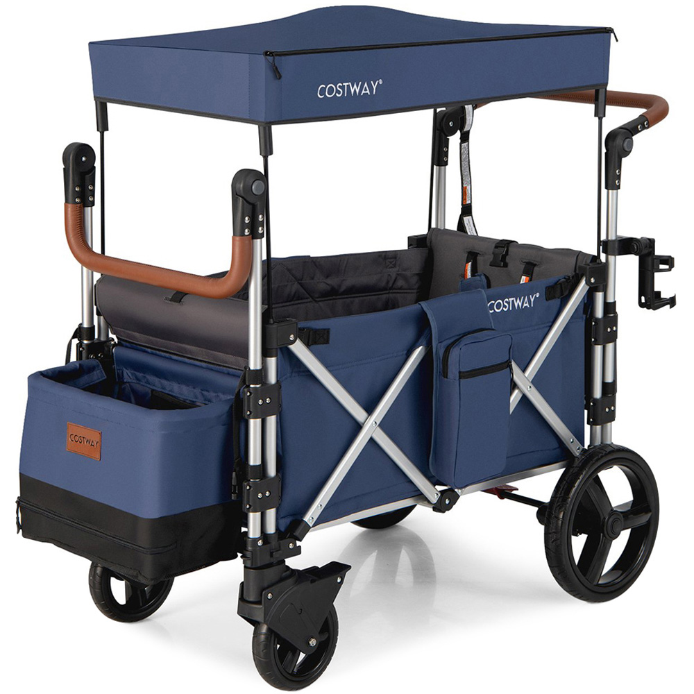 Costway Blue Twin Baby Double Stroller Wagon - Size: 135 x 66 x 117cm - Wilko