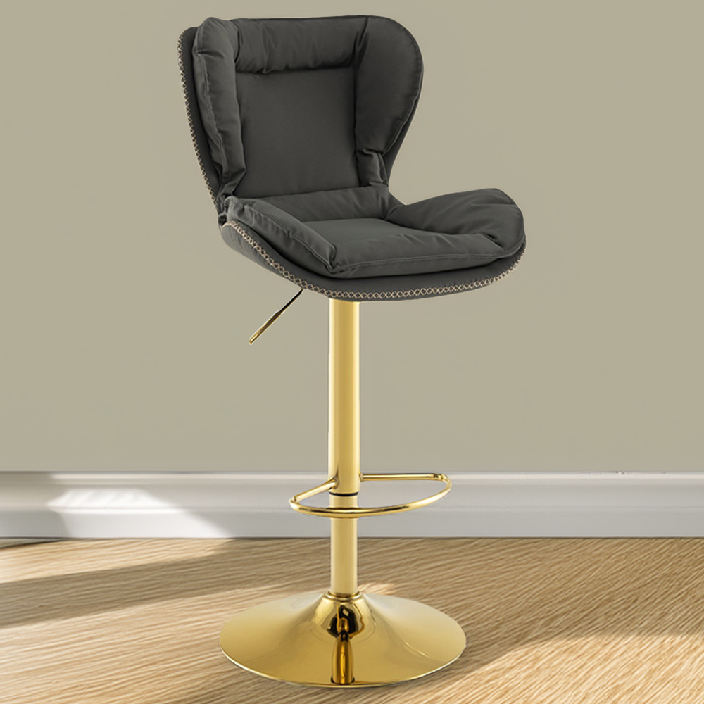 Costway Set of 2 Grey Adjustable PU Leather Bar Stool with Padded Seat