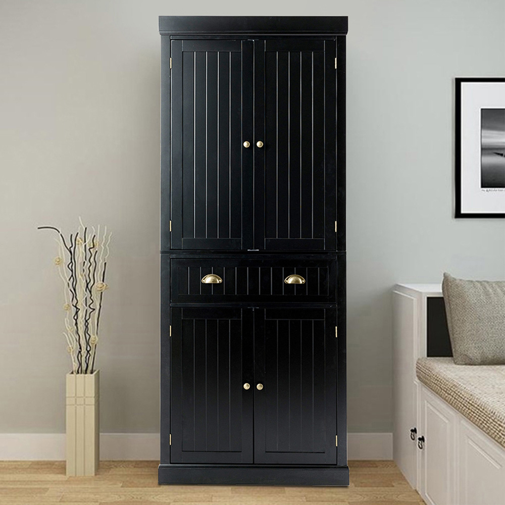 Costway 4 Door Single Drawer Black Kitchen Cupboard
