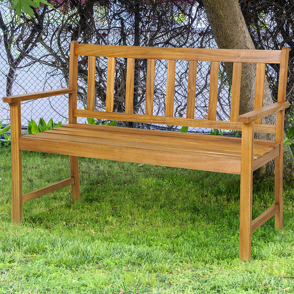 Costway 2 Seater Wooden Patio Bench with Armrests