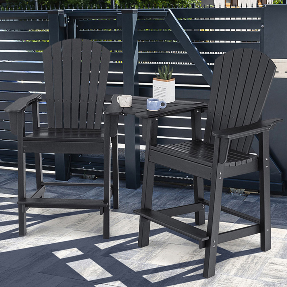 Costway Adirondack Black Bar Stool Set of 2 with Connecting Tray