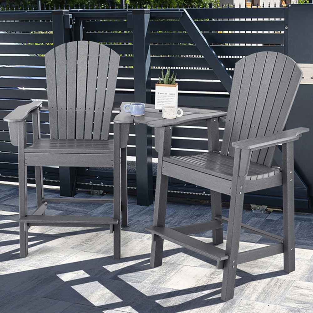 Costway Adirondack Grey Bar Stool Set of 2 with Connecting Tray