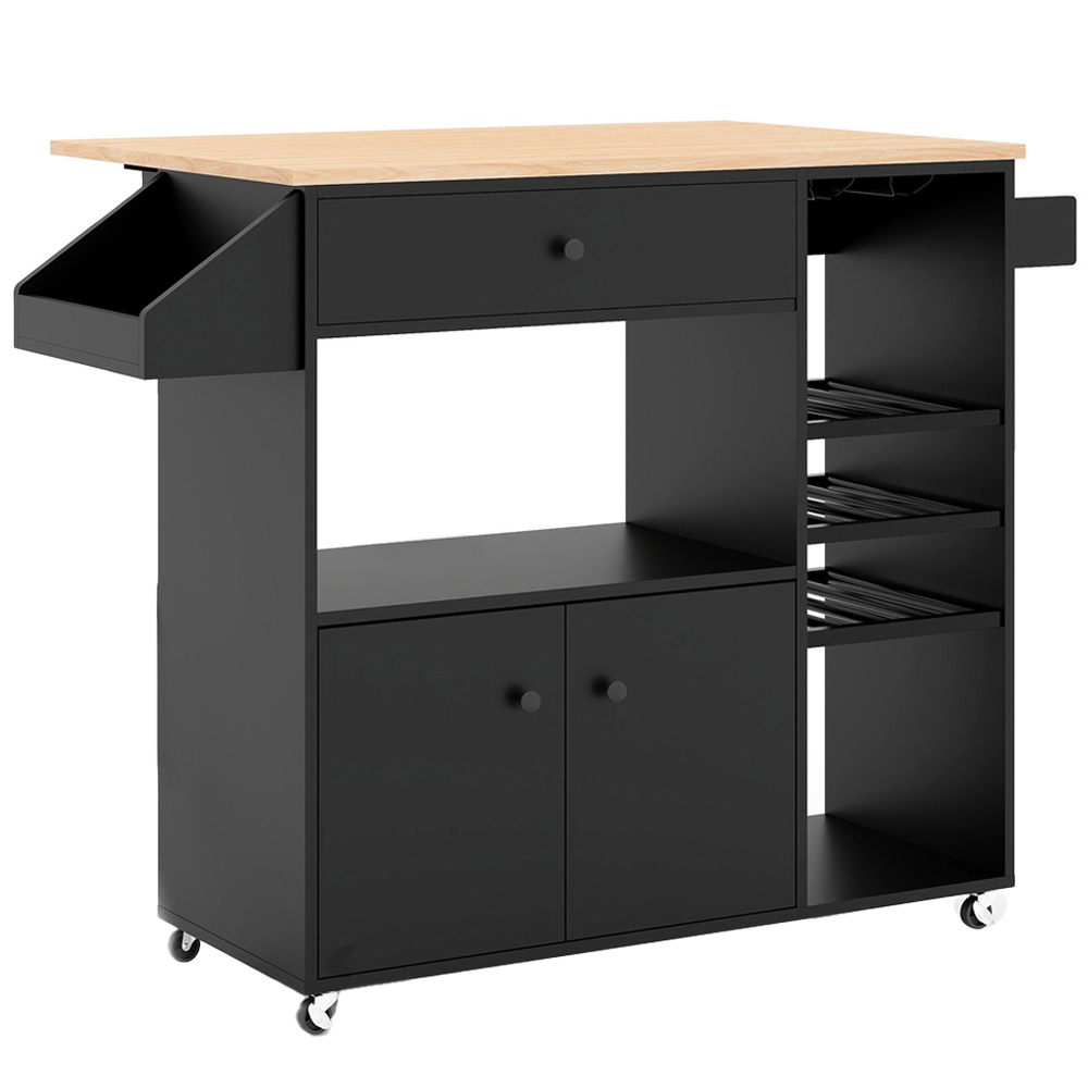 Costway 2 Door Single Drawer Black Mobile Drop Leaf Kitchen Island Cart with Wine Rack