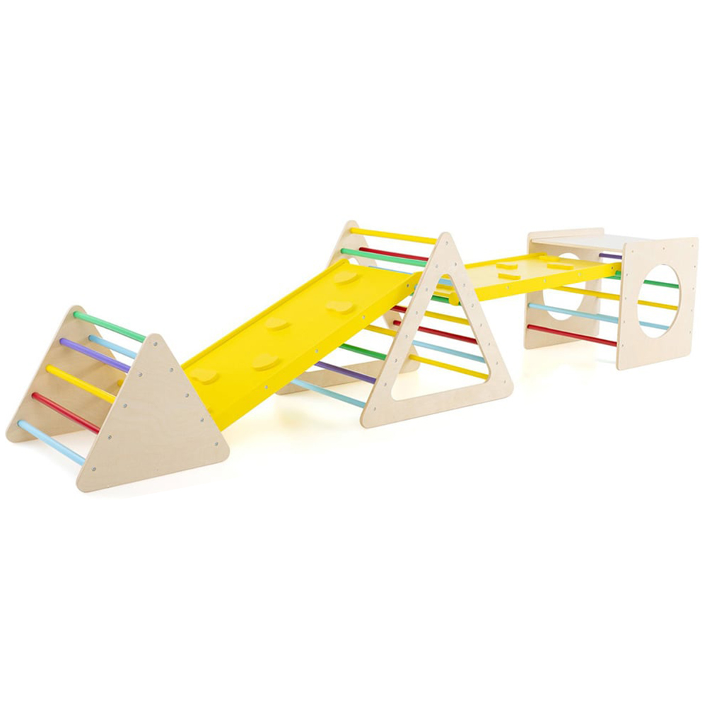 Costway Natural 6 in 1 Set of 5 Toddler Triangle Climber