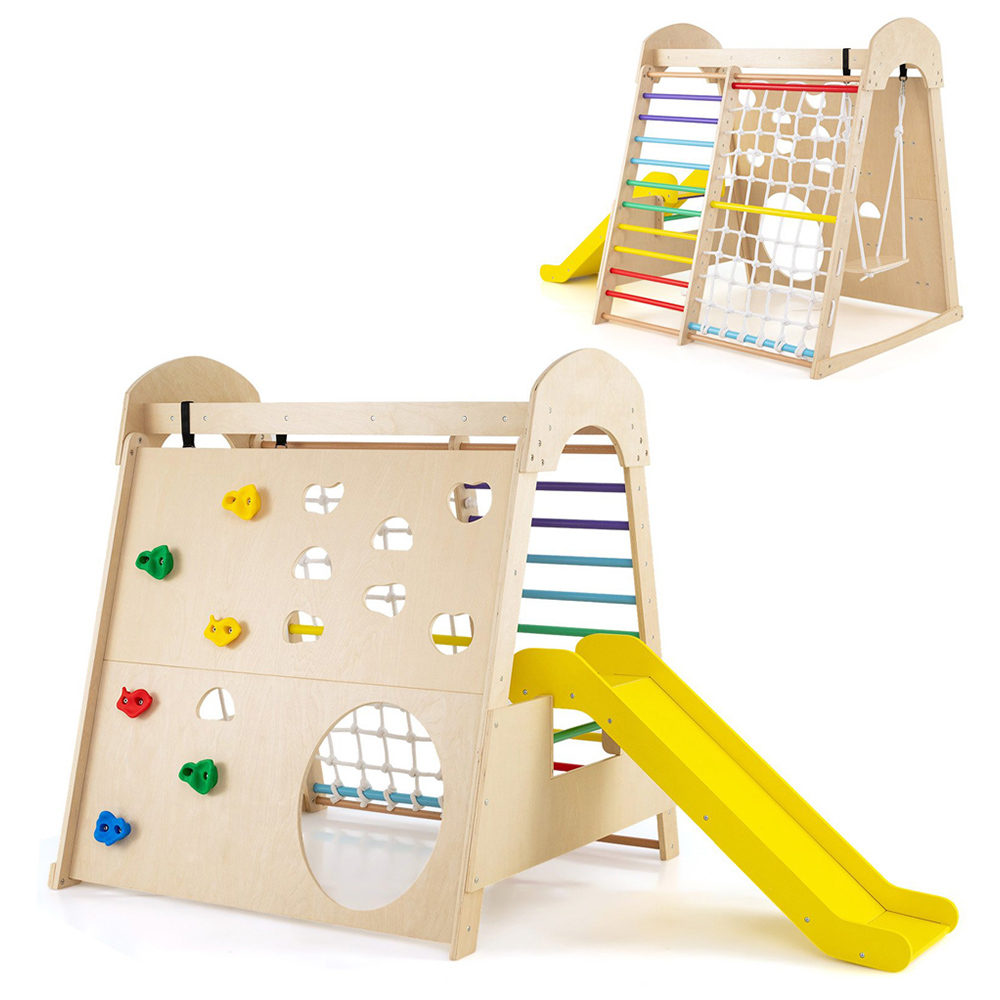 Costway Colourful 8 in 1 Jungle Gym Wooden Playground