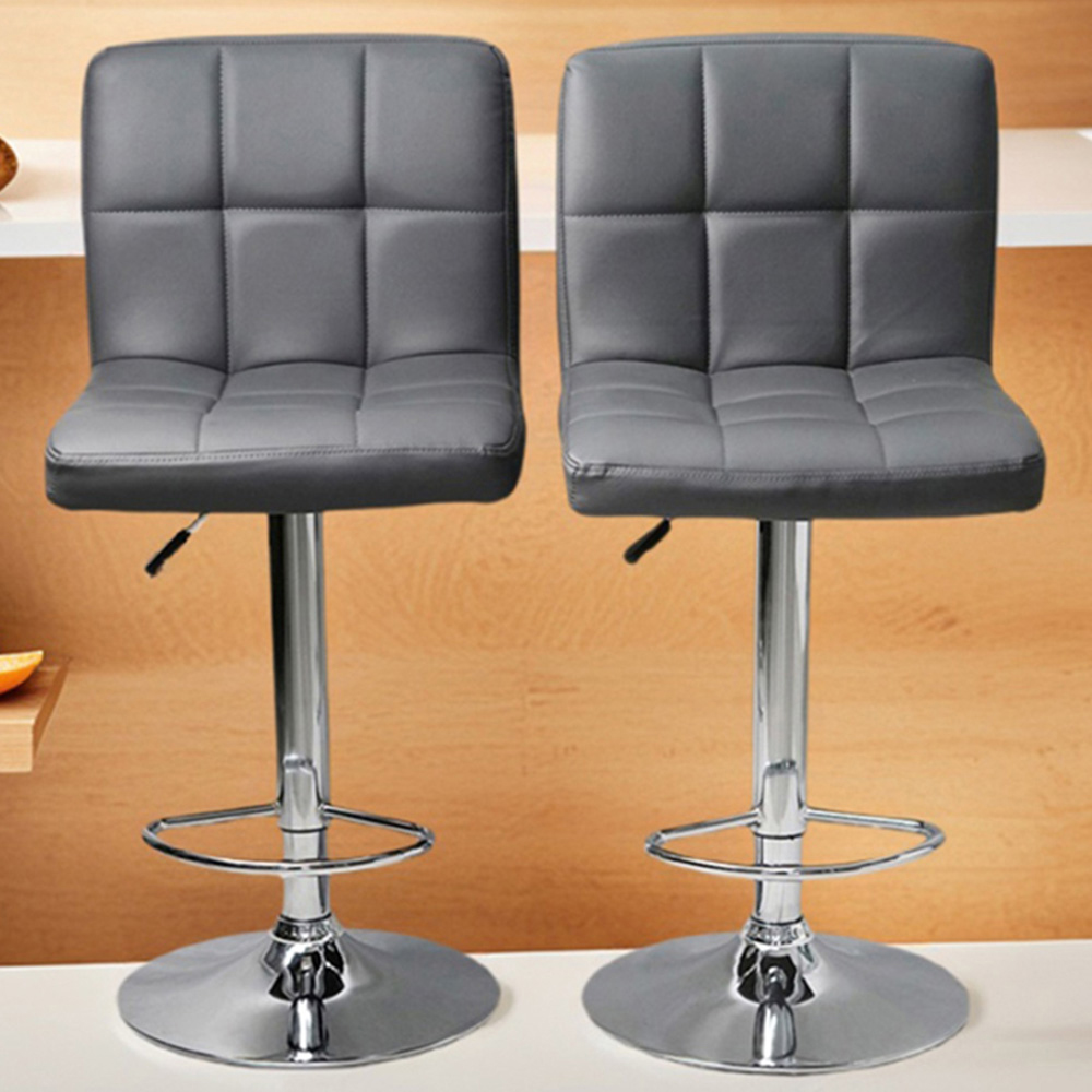 Gr8 Home Dark Grey Faux Leather Swivel Breakfast Bar Stool Set of 2