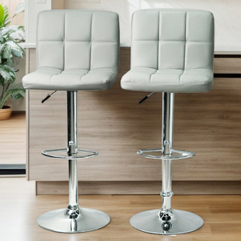 Gr8 Home Light Grey Faux Leather Swivel Breakfast Bar Stool Set of 2