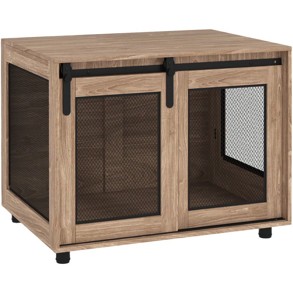 PawHut Dog Crate Furniture - Medium - Walnut Brown - Sliding Door - Side Table