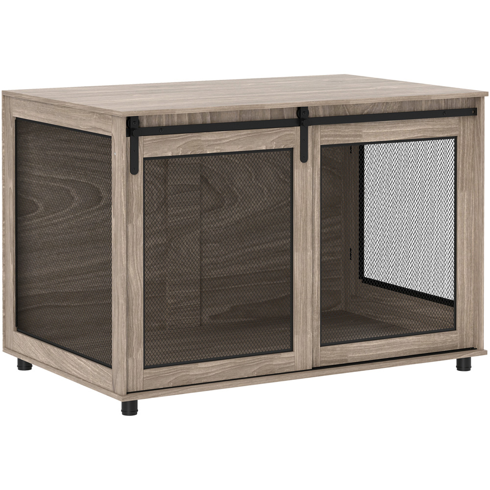 PawHut Extra Large Dog Crate Furniture - Walnut Brown - Sliding Barn Door - Side Table Style