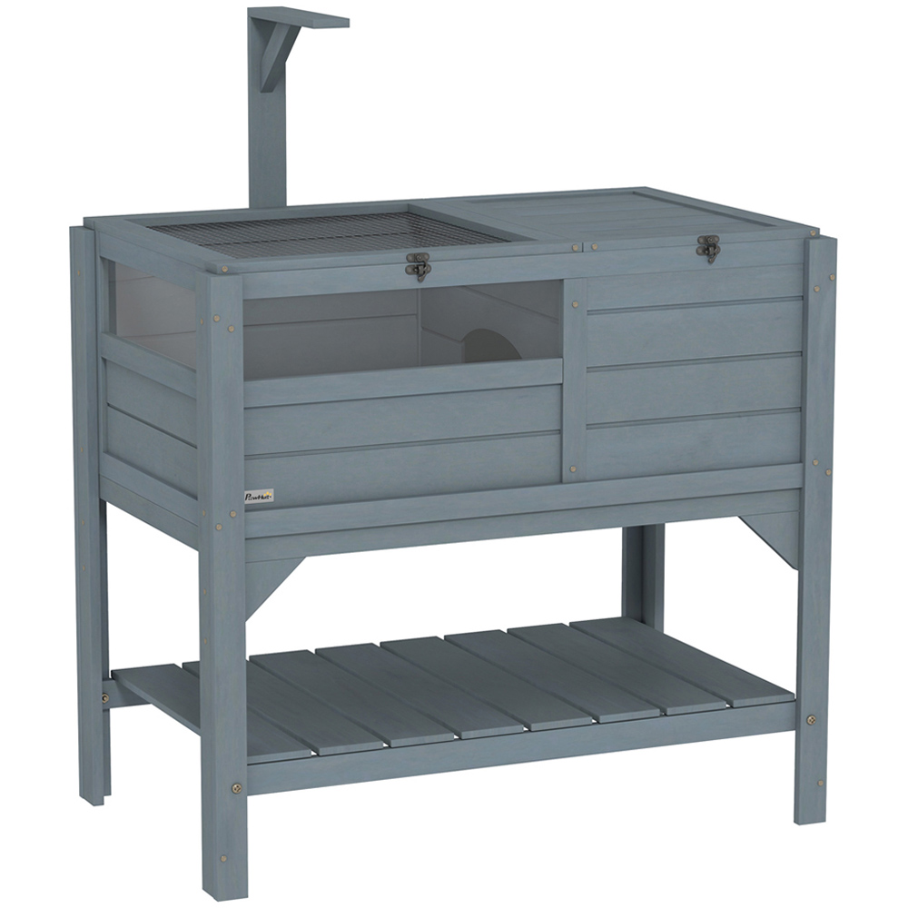 PawHut Grey Wooden Tortoise House with Lamp Holder - Outdoor Pet Enclosure