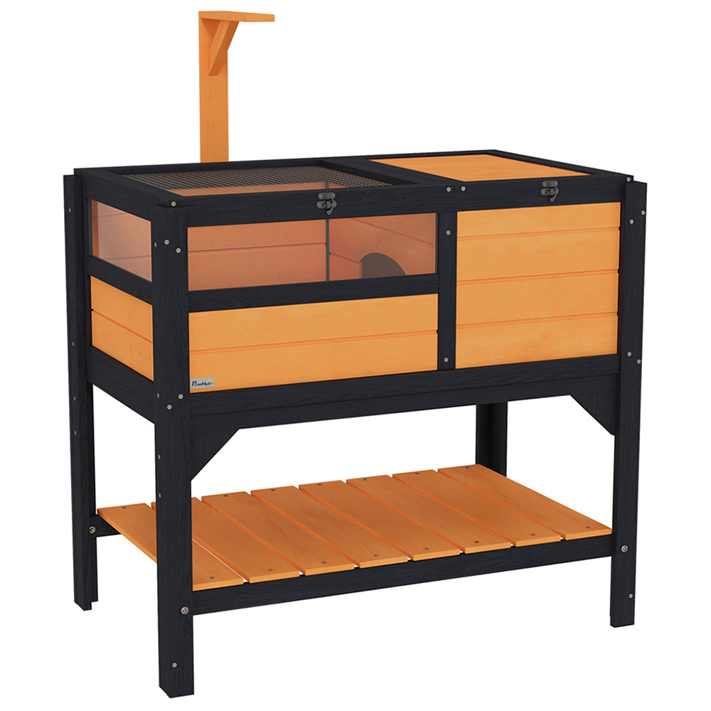 PawHut Yellow Wooden Tortoise House with Lamp Holder - Dual Room Design for Basking and Privacy - Water-Resistant Outdoor Shelter