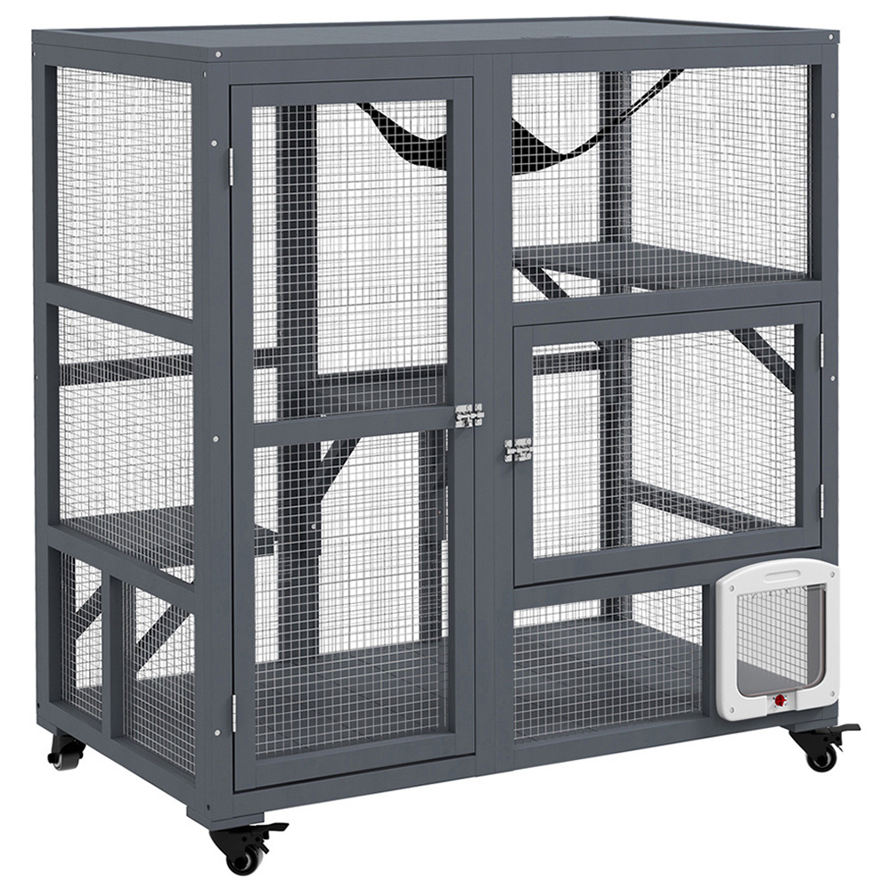 PawHut Cat House with 3 Platforms and Hammock - Light Grey
