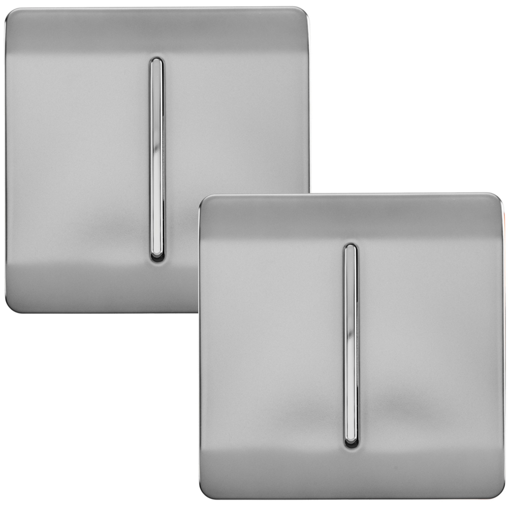 Trendi Switch 1 Gang 1 or 2 Way Brushed Steel Rocker Light Switch 2 Pack