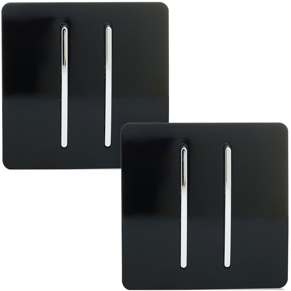 Trendi Switch 2 Gang 1 or 2 Way Piano Black Rocker Light Switch 2 Pack