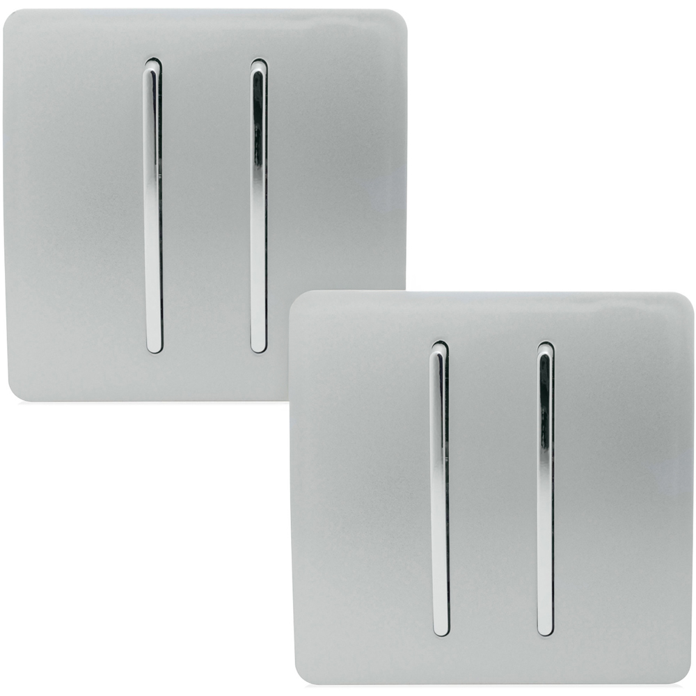 Trendi Switch 2 Gang 1 or 2 Way Platinum Silver Rocker Light Switch 2 Pack
