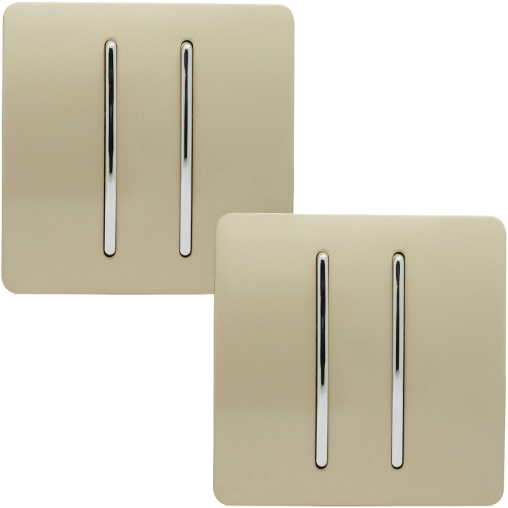 Trendi Switch 2 Gang 1 or 2 Way Champagne Gold Rocker Light Switch 2 Pack