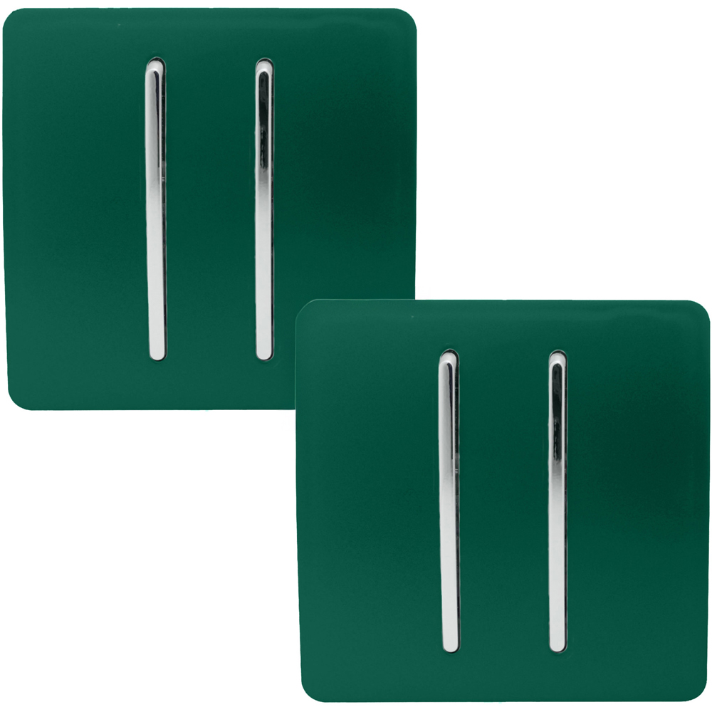 Trendi Switch 2 Gang 1 or 2 Way Dark Forest Green Rocker Light Switch 2 Pack