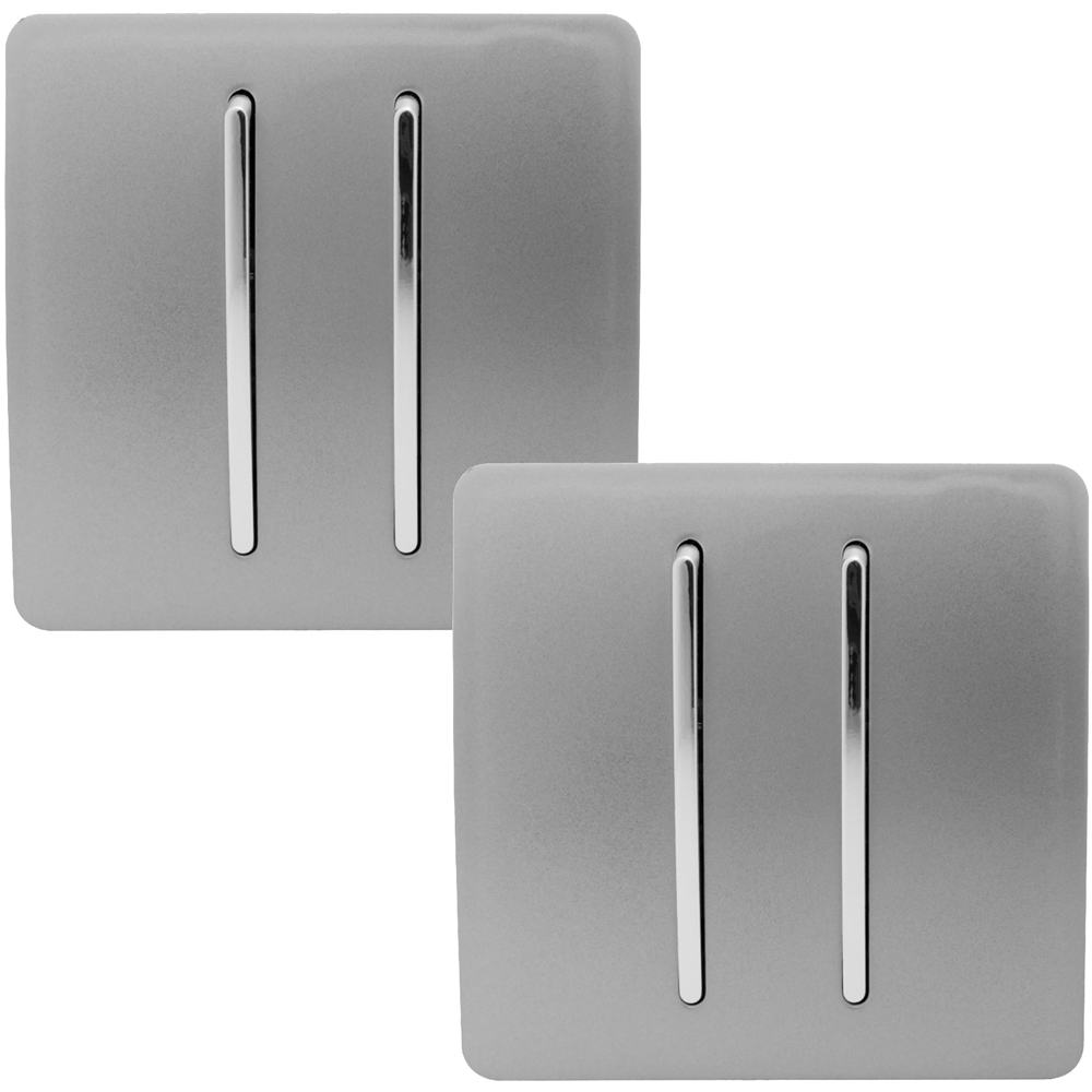 Trendi Switch 2 Gang 1 or 2 Way Light Grey Rocker Light Switch 2 Pack
