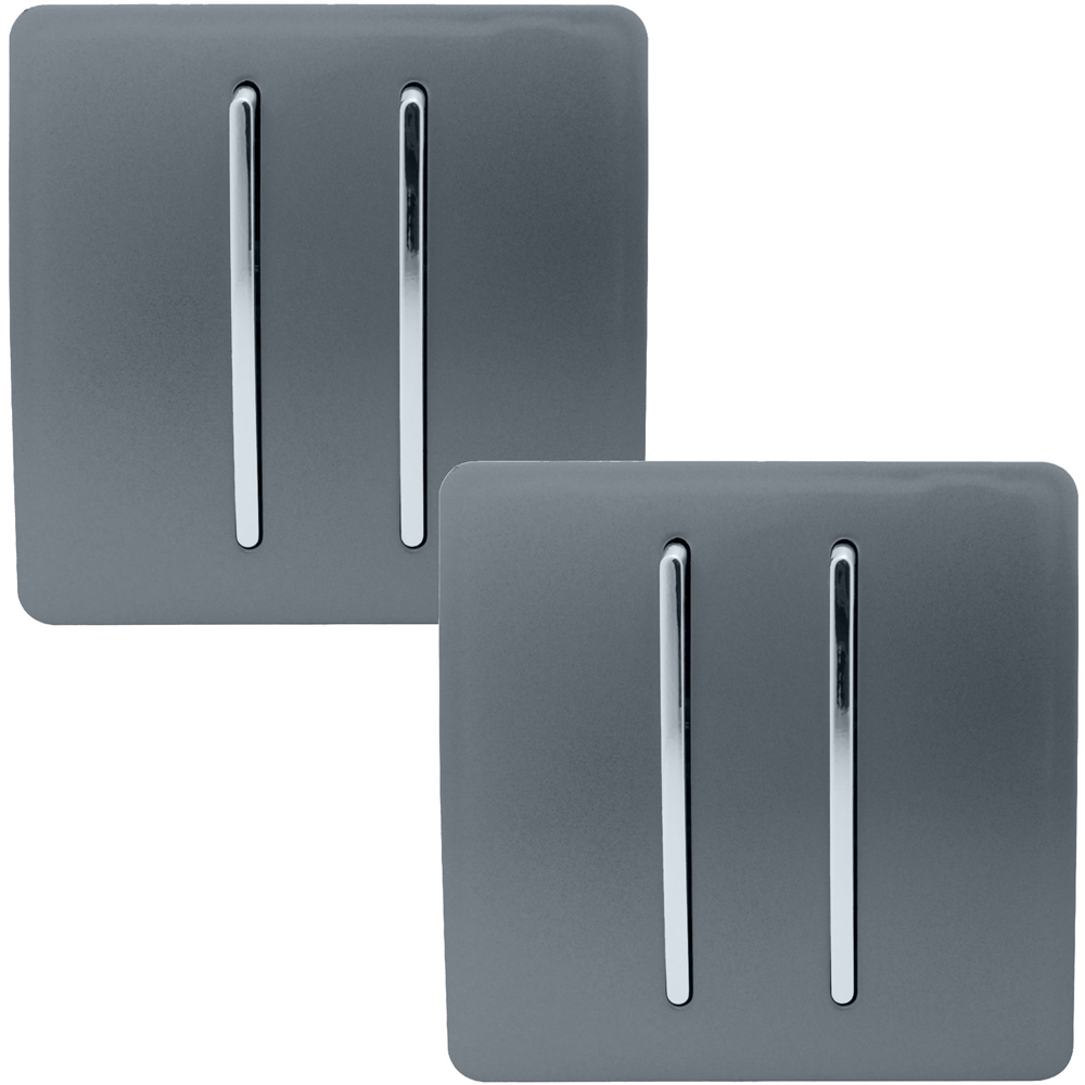 Trendi Switch 2 Gang 1 or 2 Way Warm Grey Rocker Light Switch 2 Pack